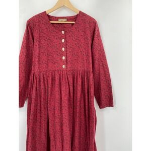 Double D Ranch Wear Dress Vintage‎ Red Floral Long Sleeve Cotton Maxi Western